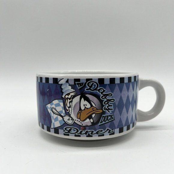 Daffy Duck  Diner Vintage Wide Coffee Soup Mug 1998‎ Warner Bros Menu C Handle - Picture 4 of 6